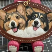Custom Pet Leather Carving Pendant（Two Pets）