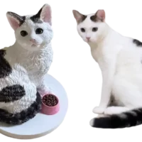Full-Body Cat Figurine with Base & Food Bowl